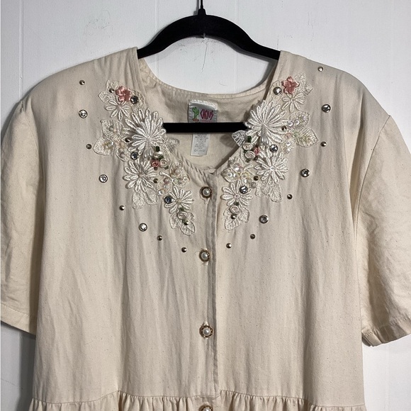 Cactus  California Vintage Short Sleeve Button Up Shoulder Pads Maxi Dress T39* - Picture 3 of 5